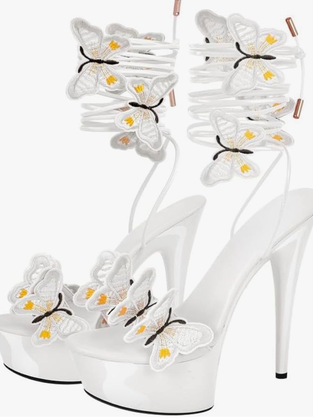 Miss Heel - NEW - White, Brown, & Blue Butterfly Lace-Up Platform Sandal - Picture 2 of 7